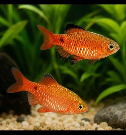 Red Neon Rosy Barb (Pethia conchonius) – червен неонов барбус с ярка селекционна окраска
